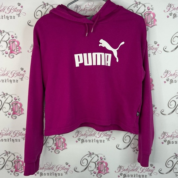 Puma Tops - PUMA hoodie sweater logo white Women's Magenta Cropped Hoodie warm cozy
